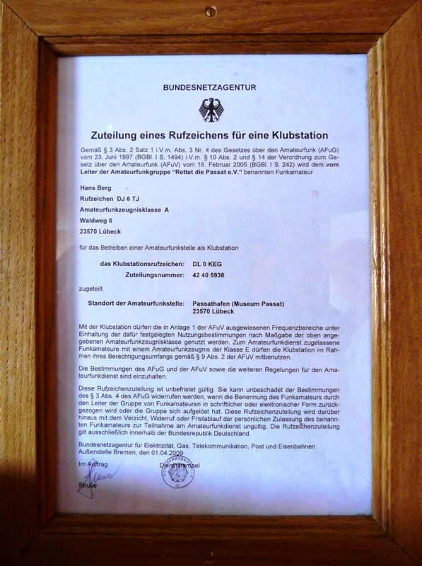 Genehmigungsurkunde DL0KEG